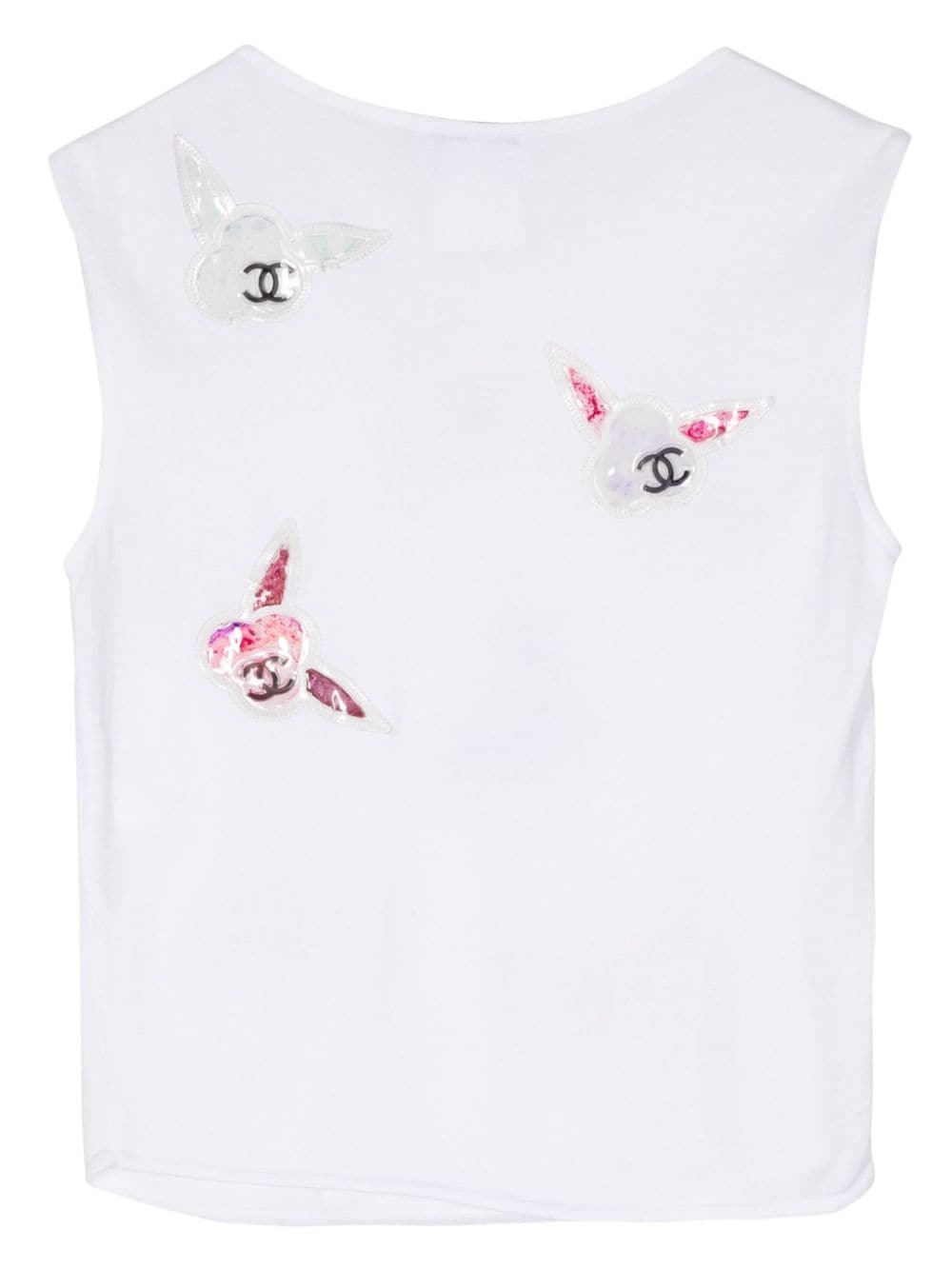 CHANEL Pre-Owned 2000s camellia patches tank top - Wit