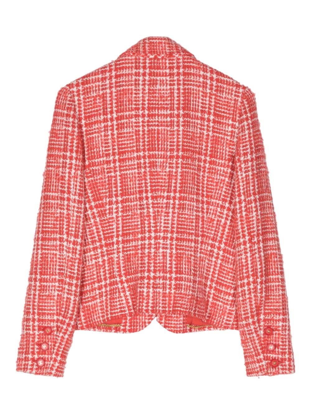Pre-owned Chanel 2000s Cc Buttons Checkered Tweed Blazer In Red