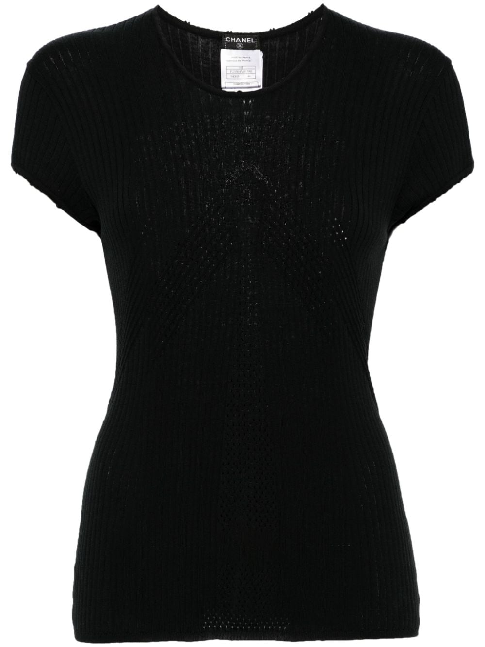 Pre-owned Chanel 2004 Cc Pointelle-knit Top In Black