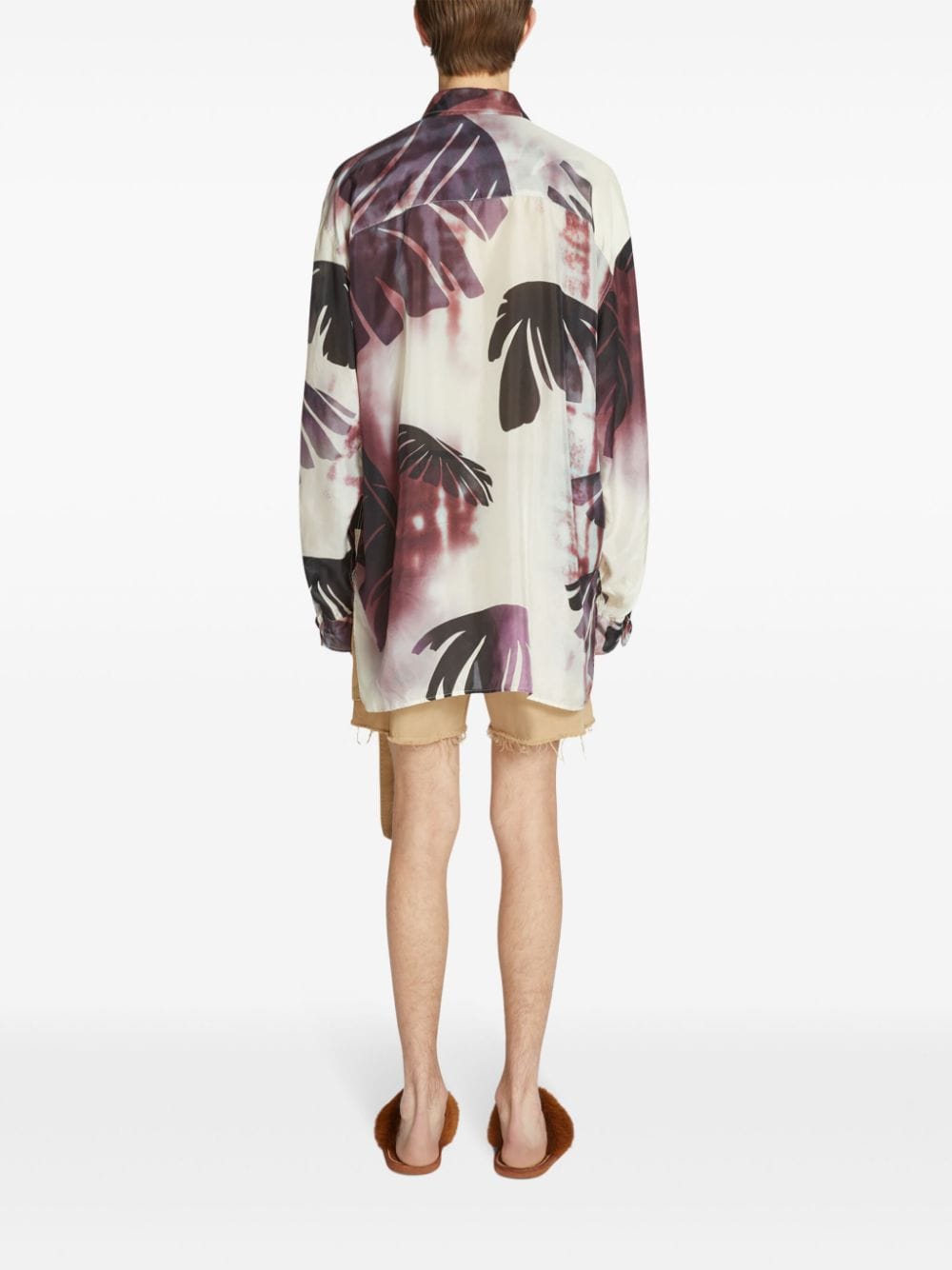 Shop Dries Van Noten Printed Oversized Silk Shirt In Nude