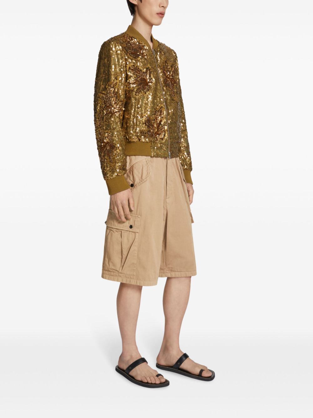 Shop Dries Van Noten Sequin Bomber Jacket In Gold