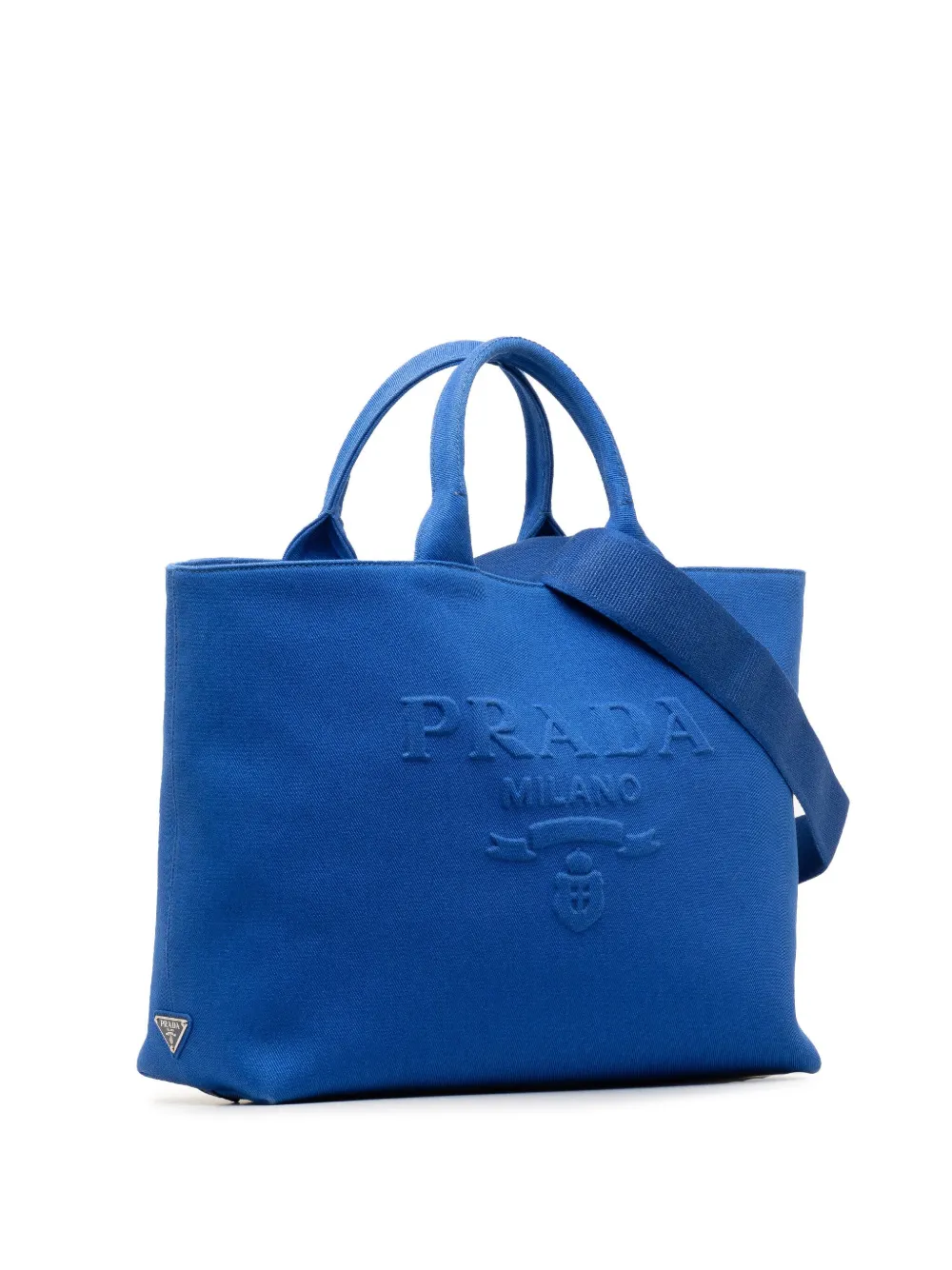 Pre-owned Prada 2013-2023 Medium Canvas Logo Drill Satchel In Blue