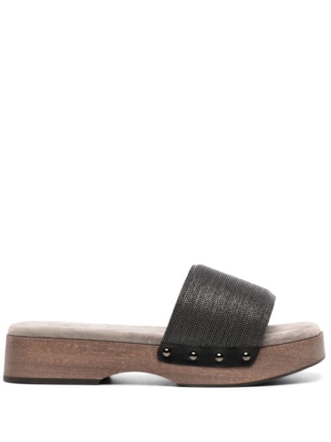 Brunello Cucinelli Monili-embellished wooden slides Women