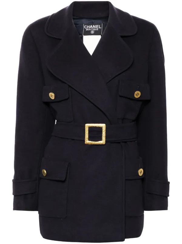 CHANEL Pre Owned 1994 Belted Cashmere Jacket Blue FARFETCH TR