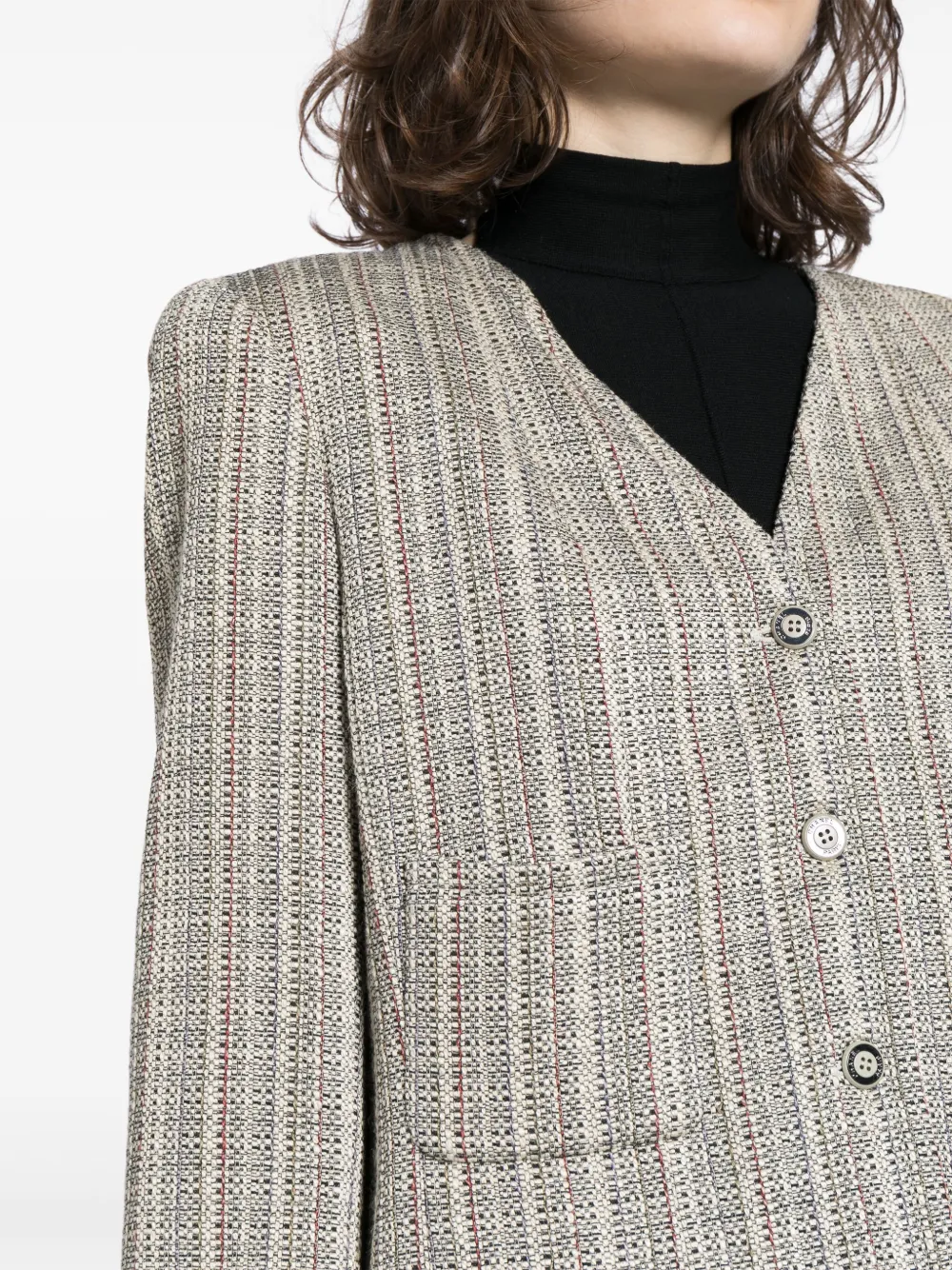 Pre-owned Chanel 2003 Tweed Collarless Jacket In Neutrals