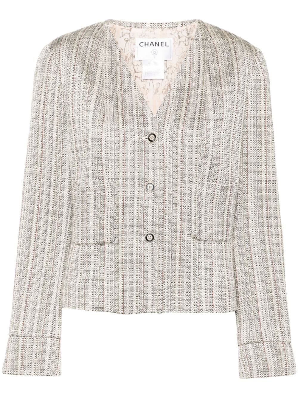 Pre-owned Chanel 2003 Tweed Collarless Jacket In Neutrals