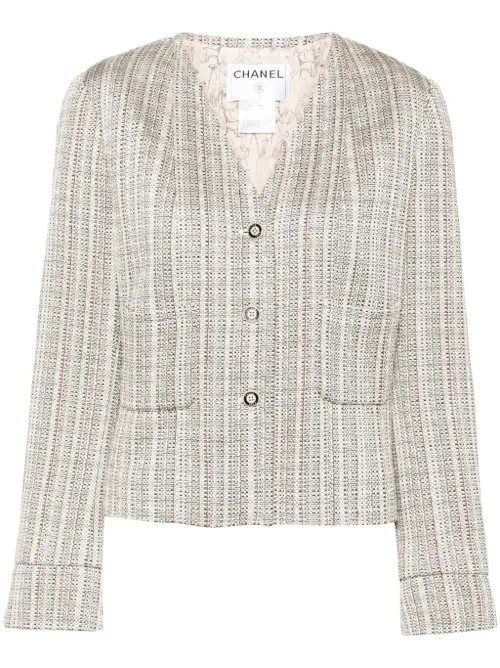 Veste en tweed à design sans col (2003) - CHANEL Pre-Owned - Modalova