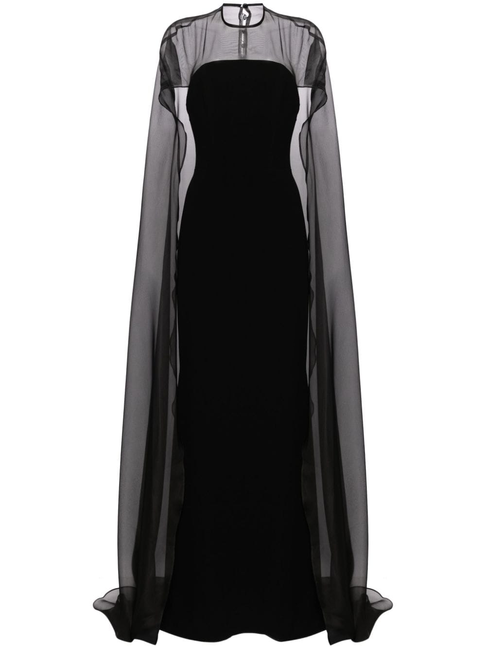 cape-overlay silk gown