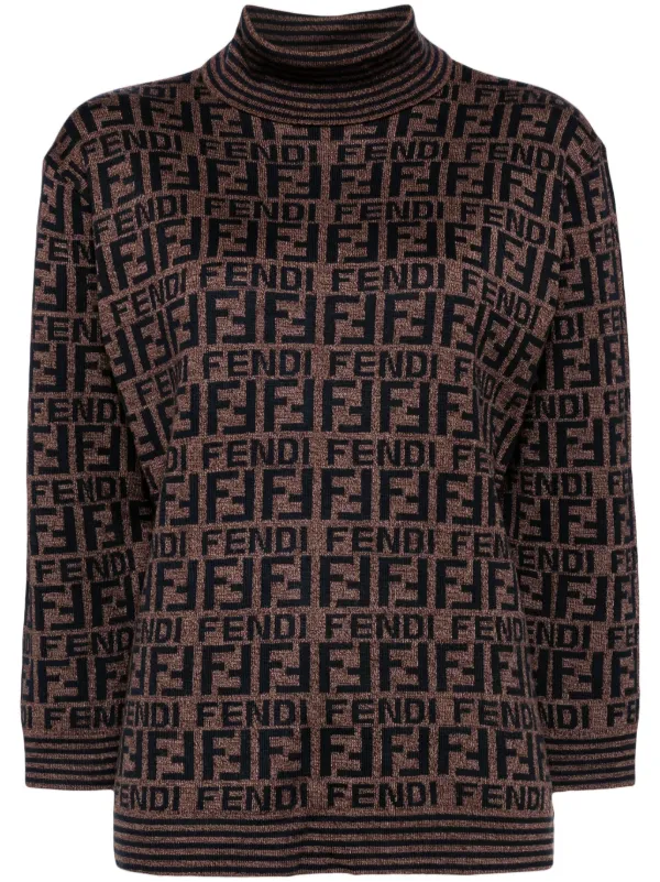 Fendi Pre Owned Zucca pattern mock neck Jumper Brown FARFETCH IE