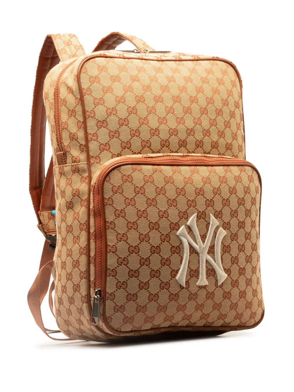 Pre-owned Gucci Gg Canvas Ny Yankees 双肩包（2016-2023年典藏款） In Brown