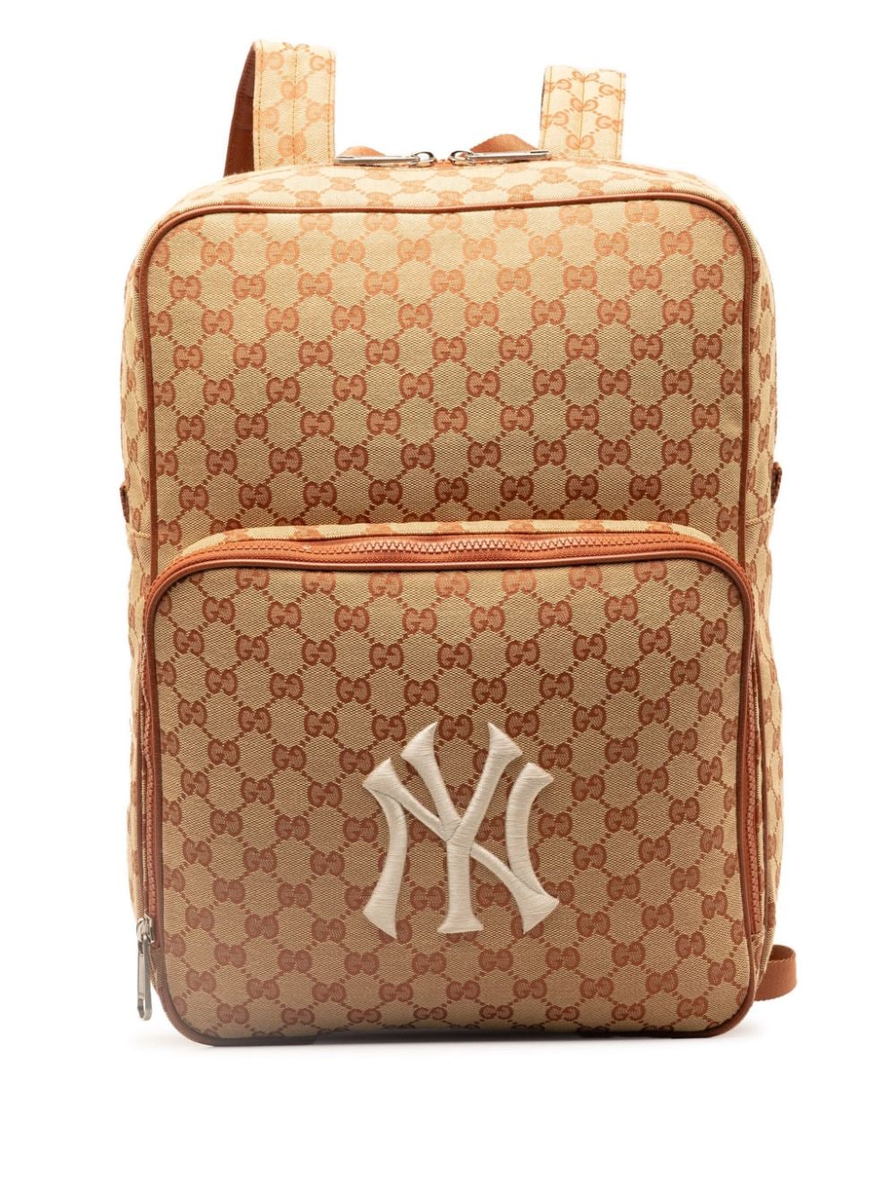 Pre-owned Gucci Gg Canvas Ny Yankees 双肩包（2016-2023年典藏款） In Brown