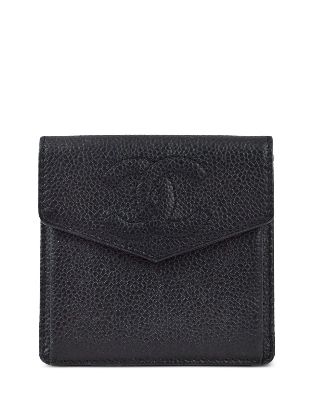 Pre-owned Chanel 1998 Cc Leather Coin Purse In Black