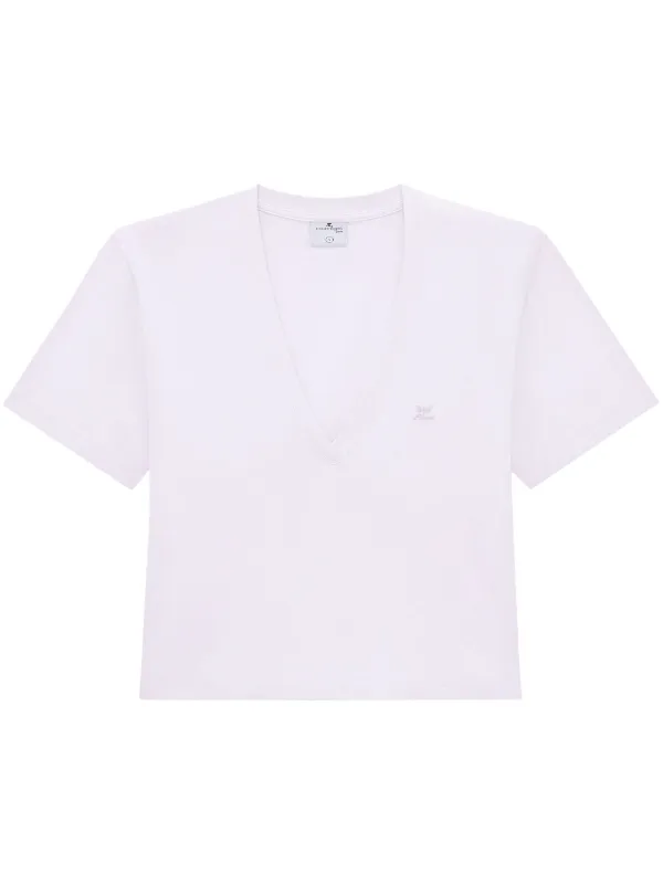 M*♡様 Courreges Cropped T-shirt Courreges Cropped Embroidered Cotton-Jersey T-Shirt in White