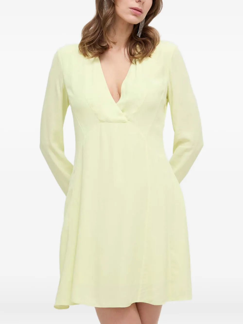 Patrizia Pepe Long-sleeve Wrap Mini Dress In Yellow