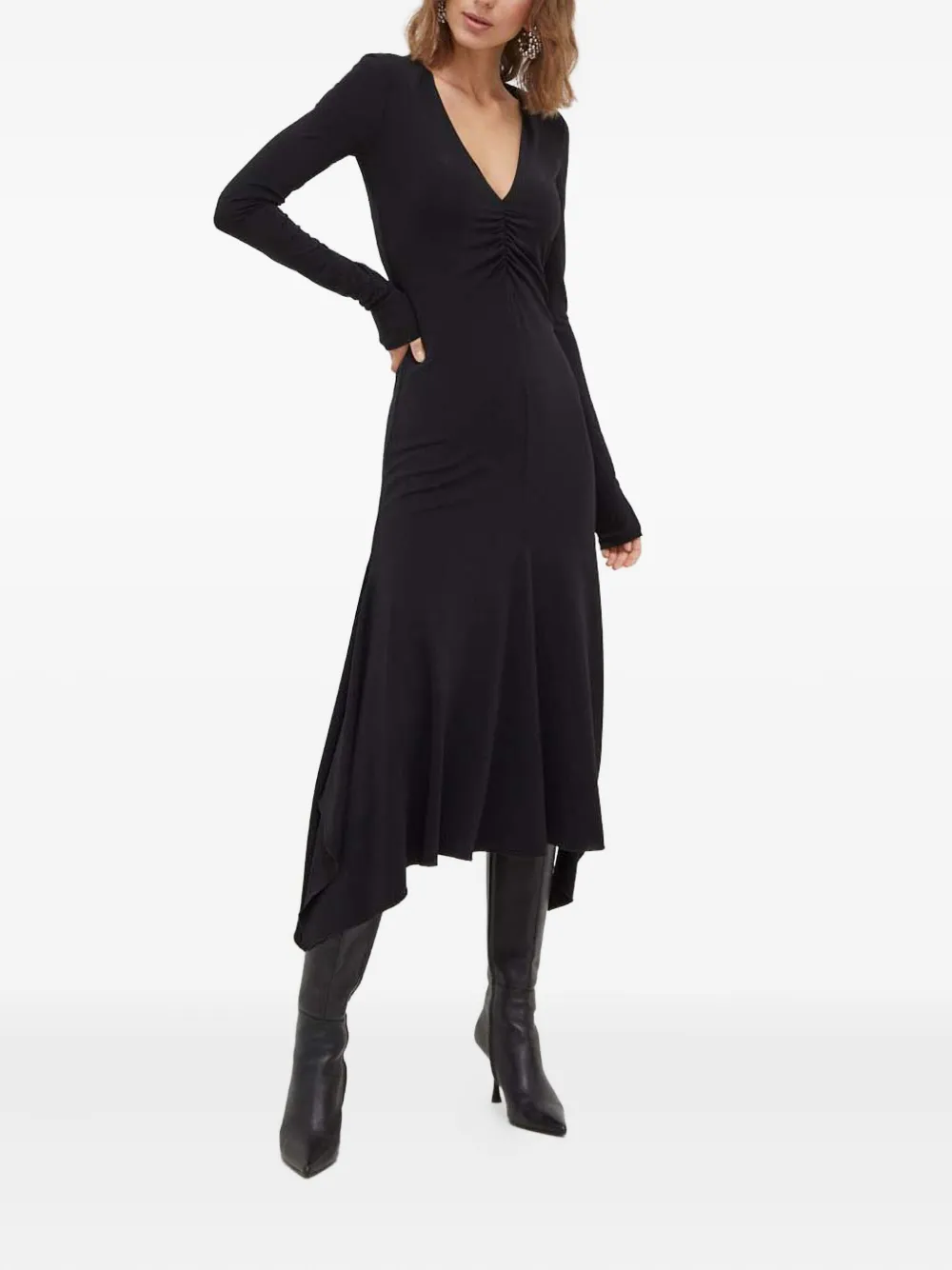 Patrizia Pepe Gesmockte midi-jurk met lange mouwen - Zwart