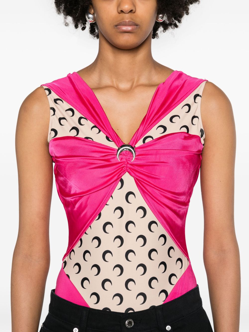 Shop Marine Serre Crescent-moon Panelled Bodysuit In Pink