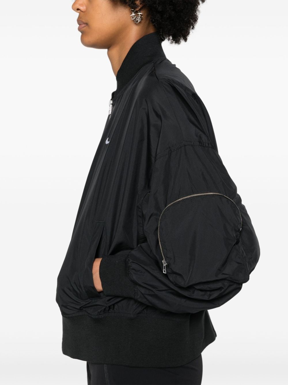 Shop Nike Swoosh-embroidered Bomber Jacket In Black