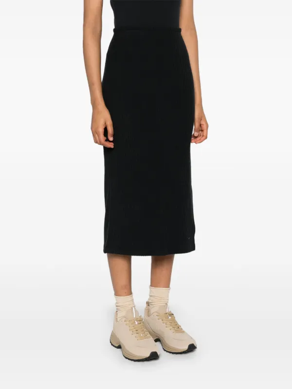 Black ribbed knit midi skirt best sale