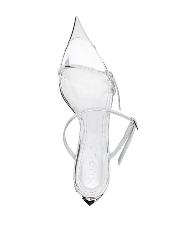 メタリックレザーミュール Mugler メタリック レザーミュール | シルバートーン | FARFETCH JP