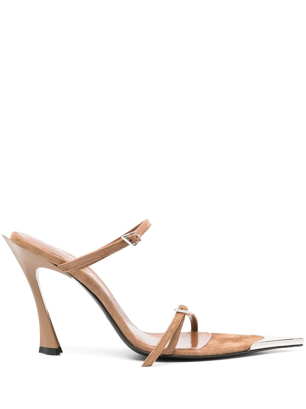 Mugler 95mm Double-strap Suede Mules In Brown