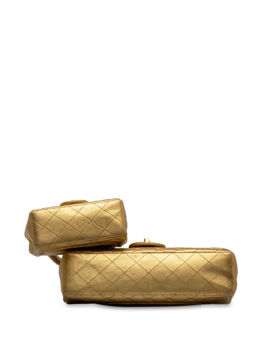 Pre-owned Chanel 1994-1996 Lambskin Parent Child Kelly Set Top Handle Bag Handbag In Gold