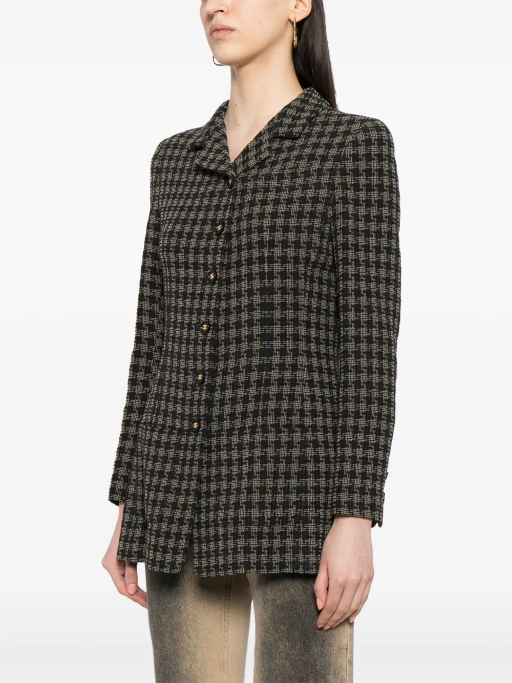 Pre-owned Chanel 1990-2000s Checked Tweed Jacket In Black