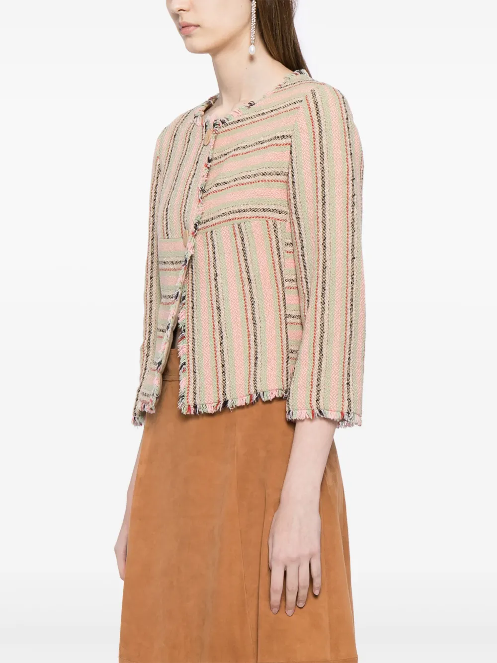 Pre-owned Chanel 2000 Striped Single-breasted Jacket In Neutrals