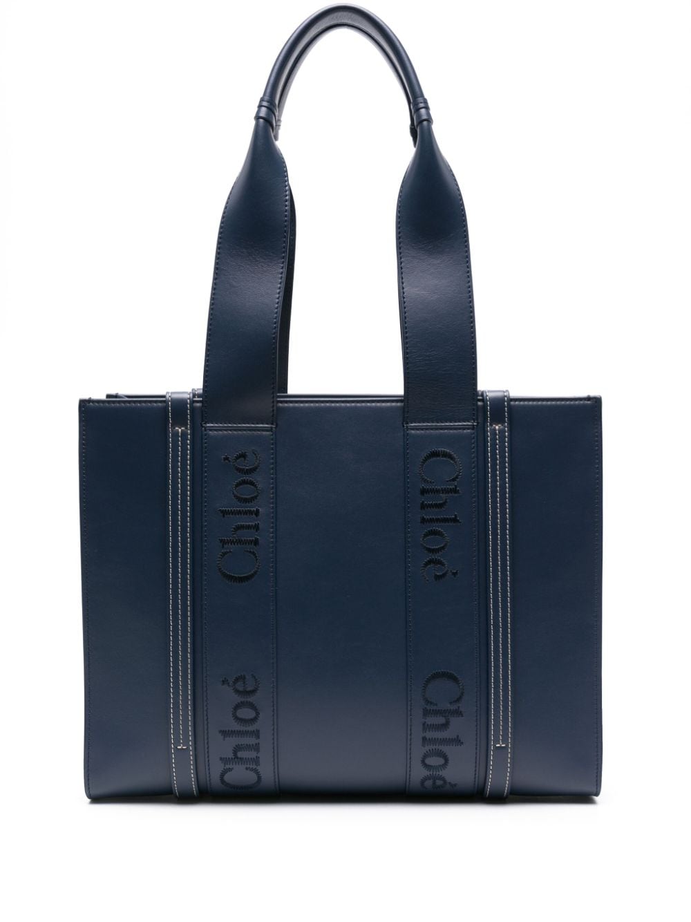 Chloé Medium Woody Leather Tote Bag In Blue
