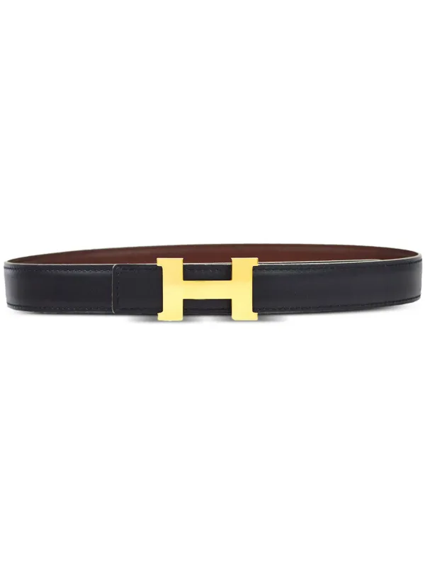 Hermes belt , vintage , waist size 27,28 adjustable, black and gold metal, Hermès // Black & Gold H Buckle Belt – VSP Consignment main image 3