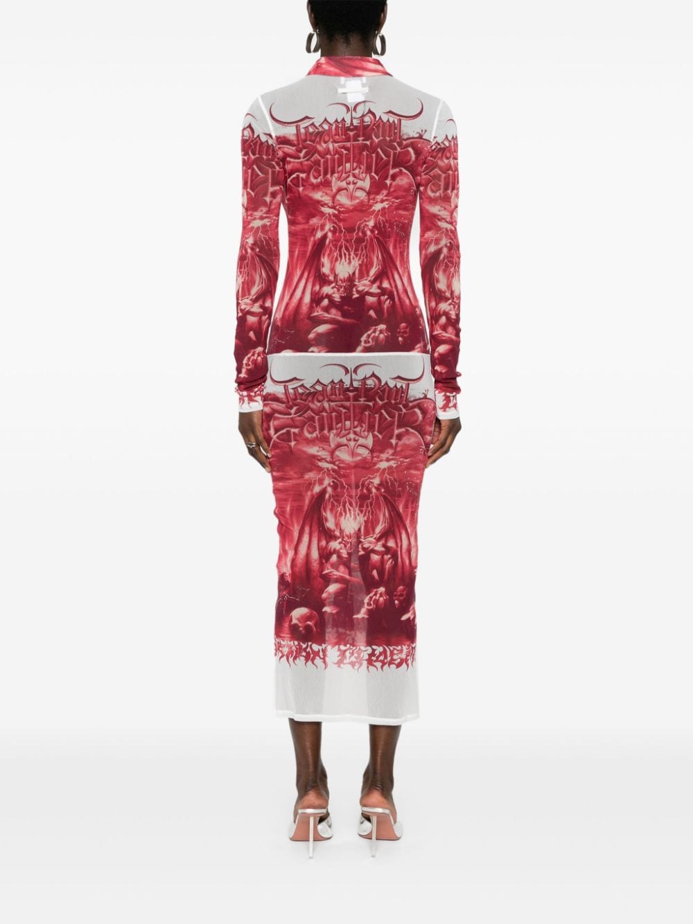 Jean Paul Gaultier Maxi-jurk met mesh Rood