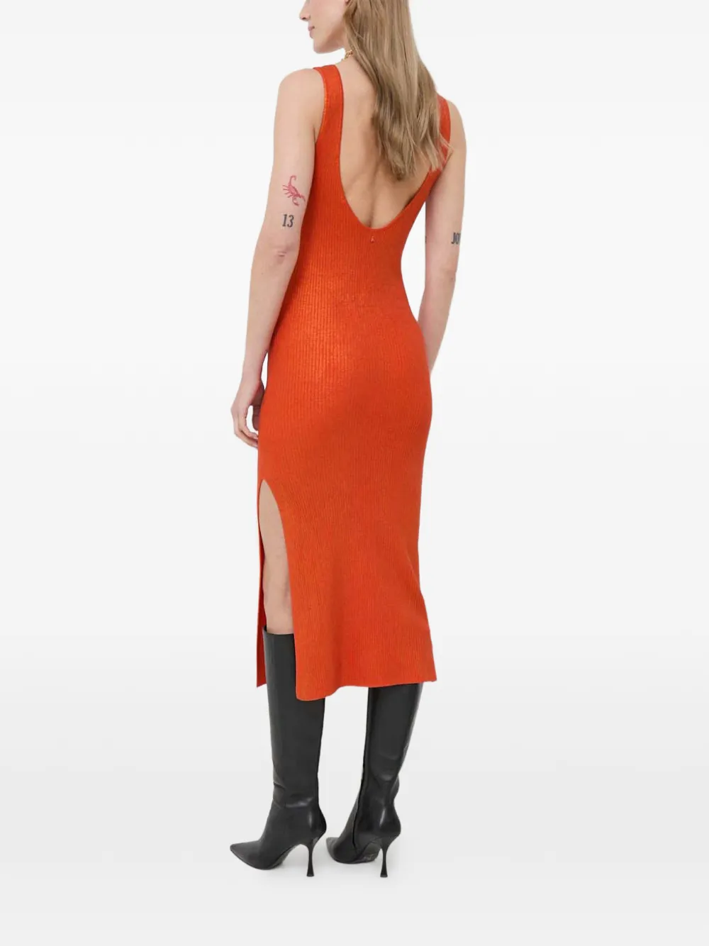 Patrizia Pepe Ribgebreide midi-jurk met zijsplit Oranje