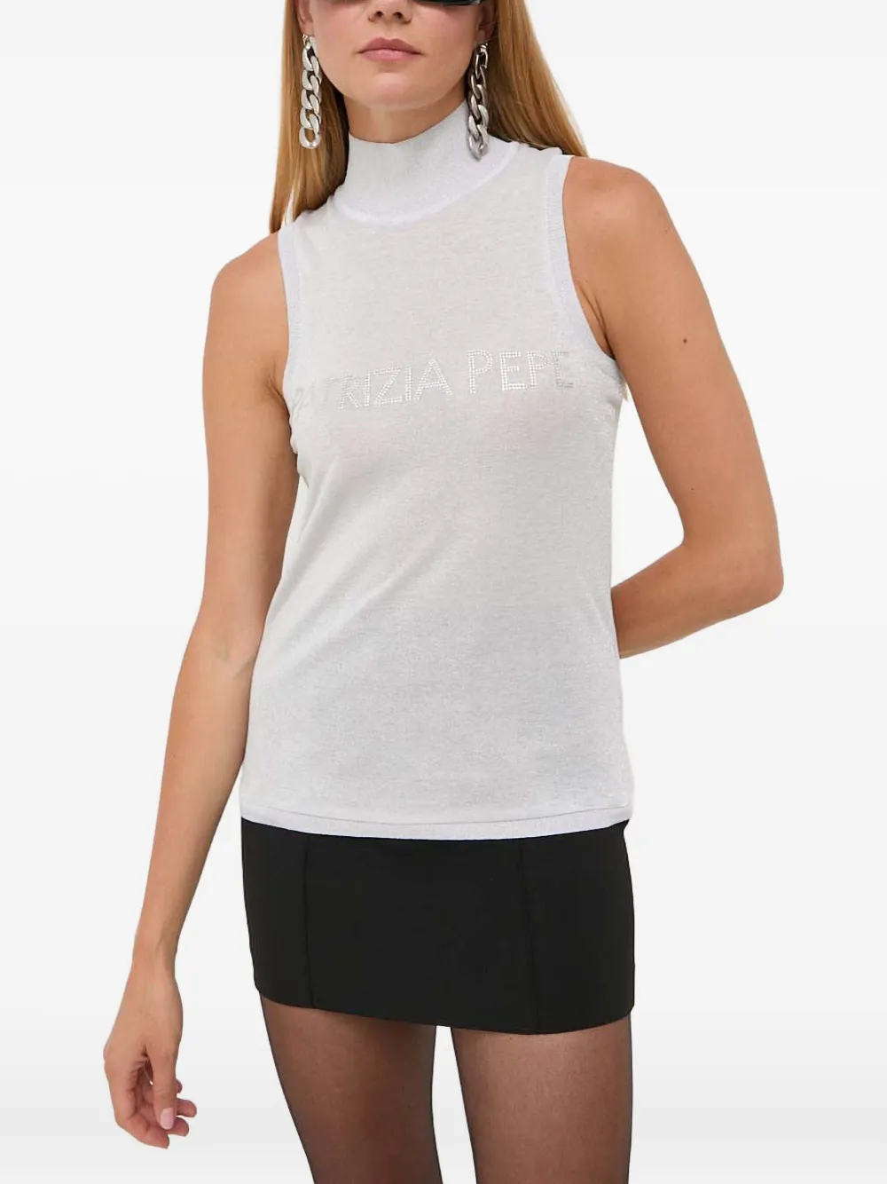 Patrizia Pepe high-neck embellished top - Grigio