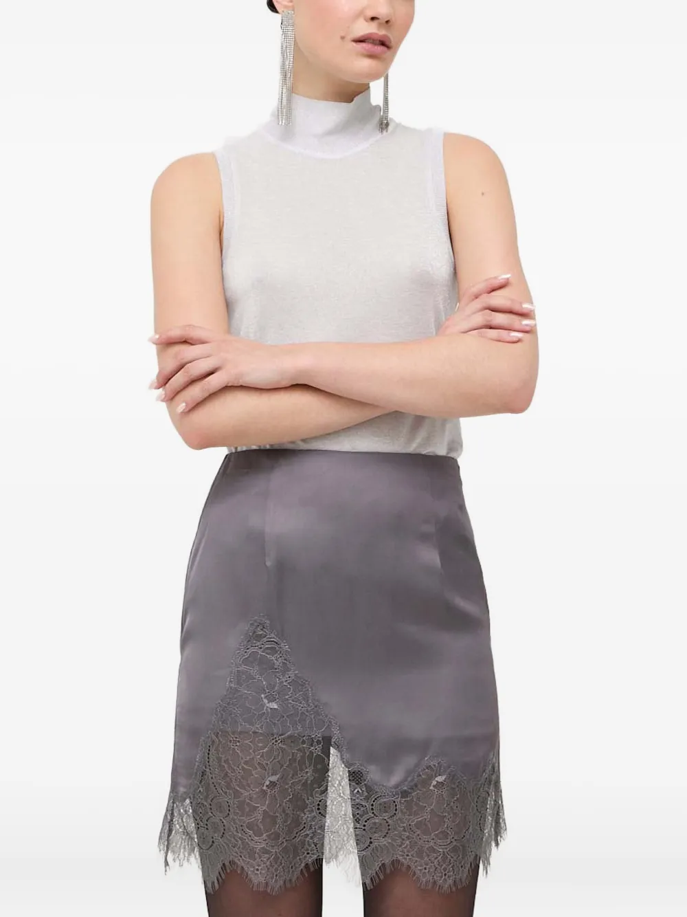 Patrizia Pepe high-neck embellished top - Grigio
