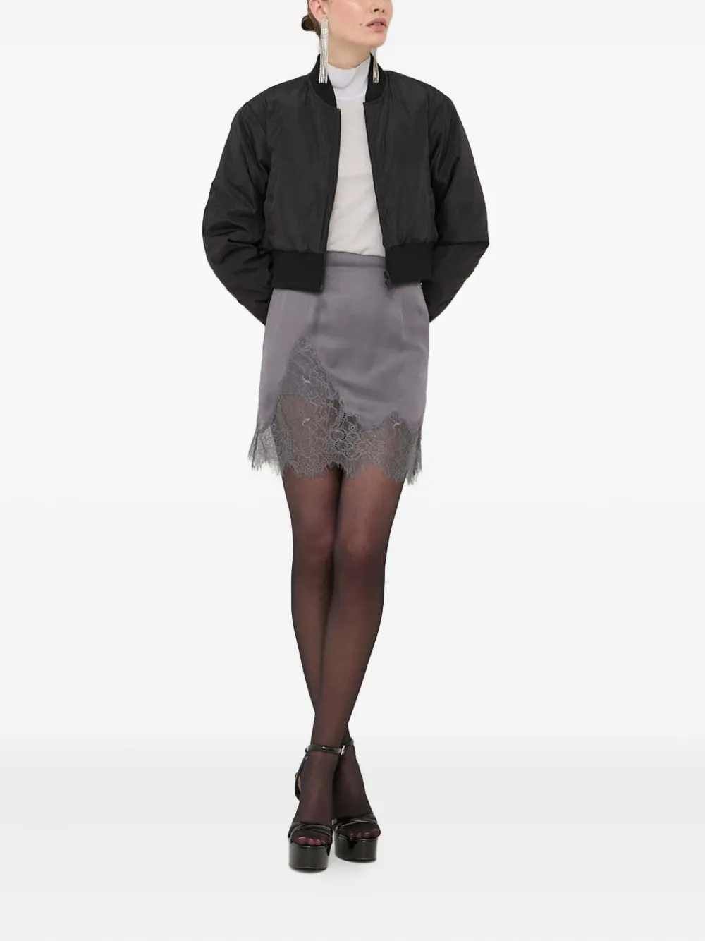 Patrizia Pepe Verfraaide top met hoge hals Grijs