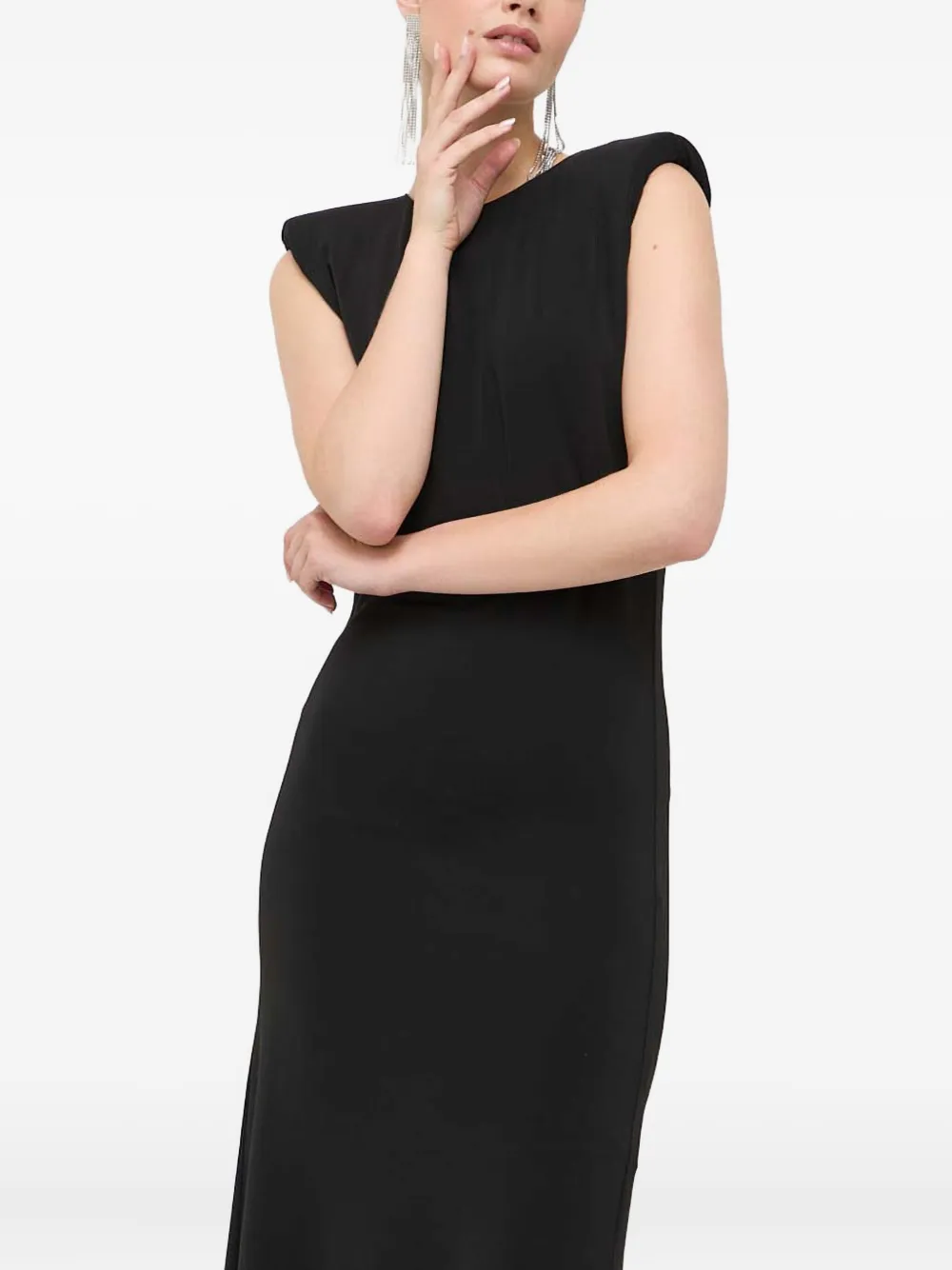 Patrizia Pepe Shoulder Pads Open Back Maxi Dress In Black