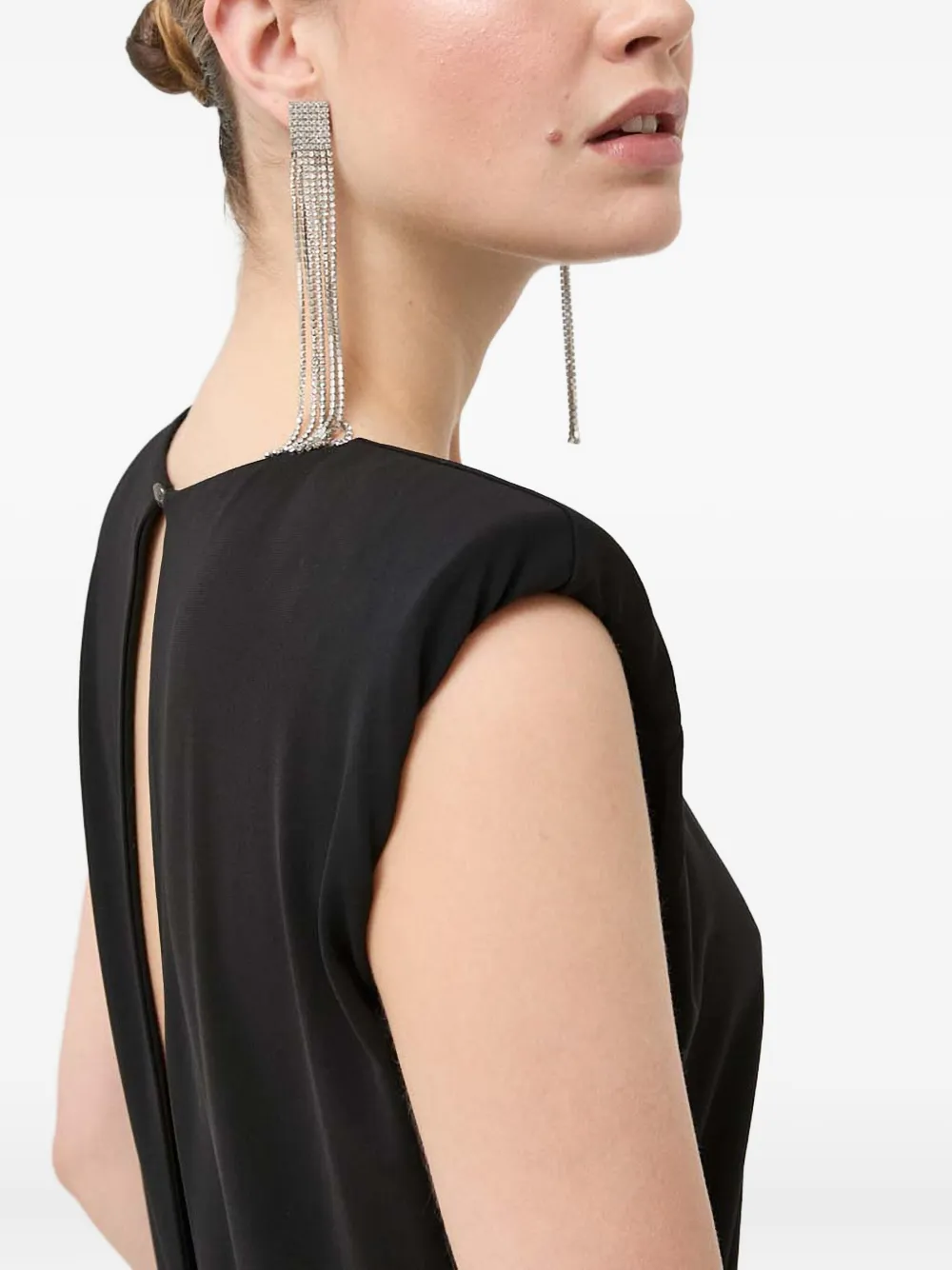 Patrizia Pepe Shoulder Pads Open Back Maxi Dress In Black