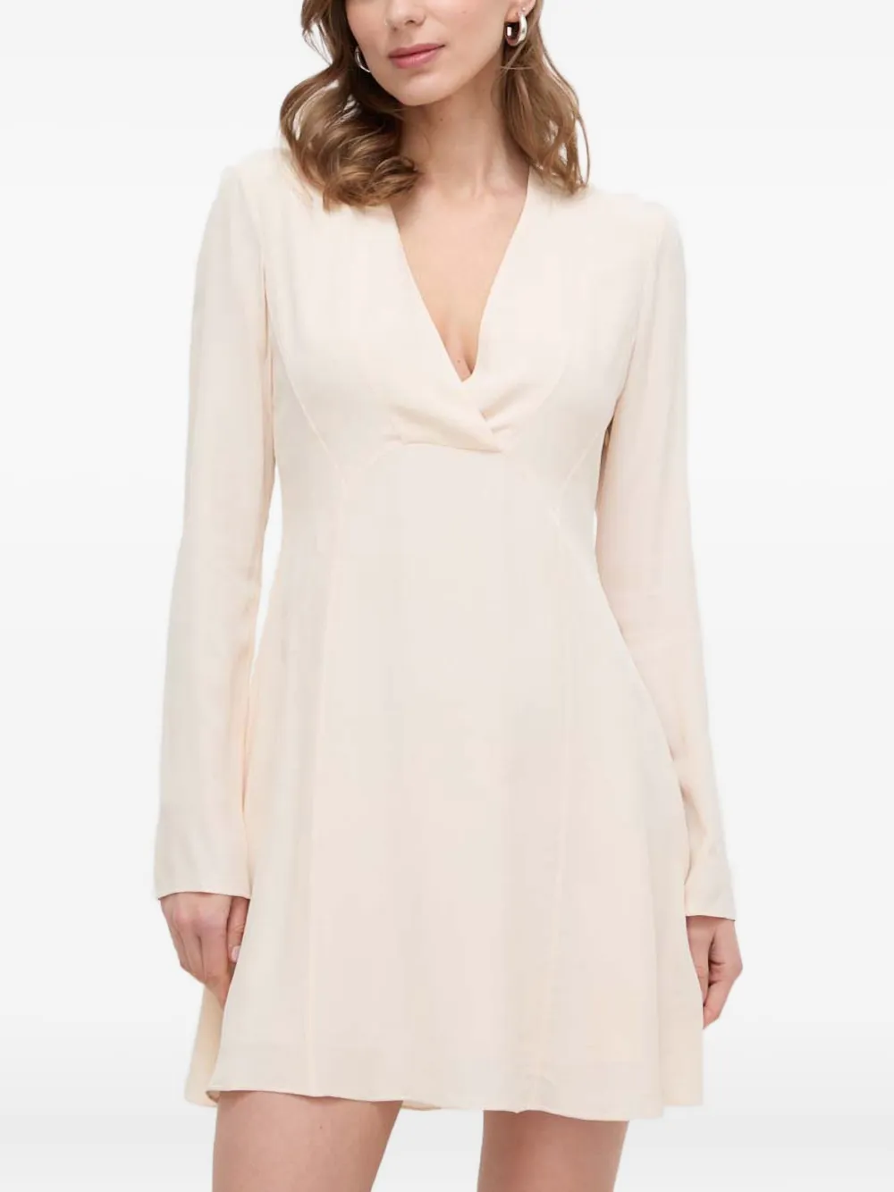 Patrizia Pepe V-neck Long-sleeve Mini Dress In Neutral