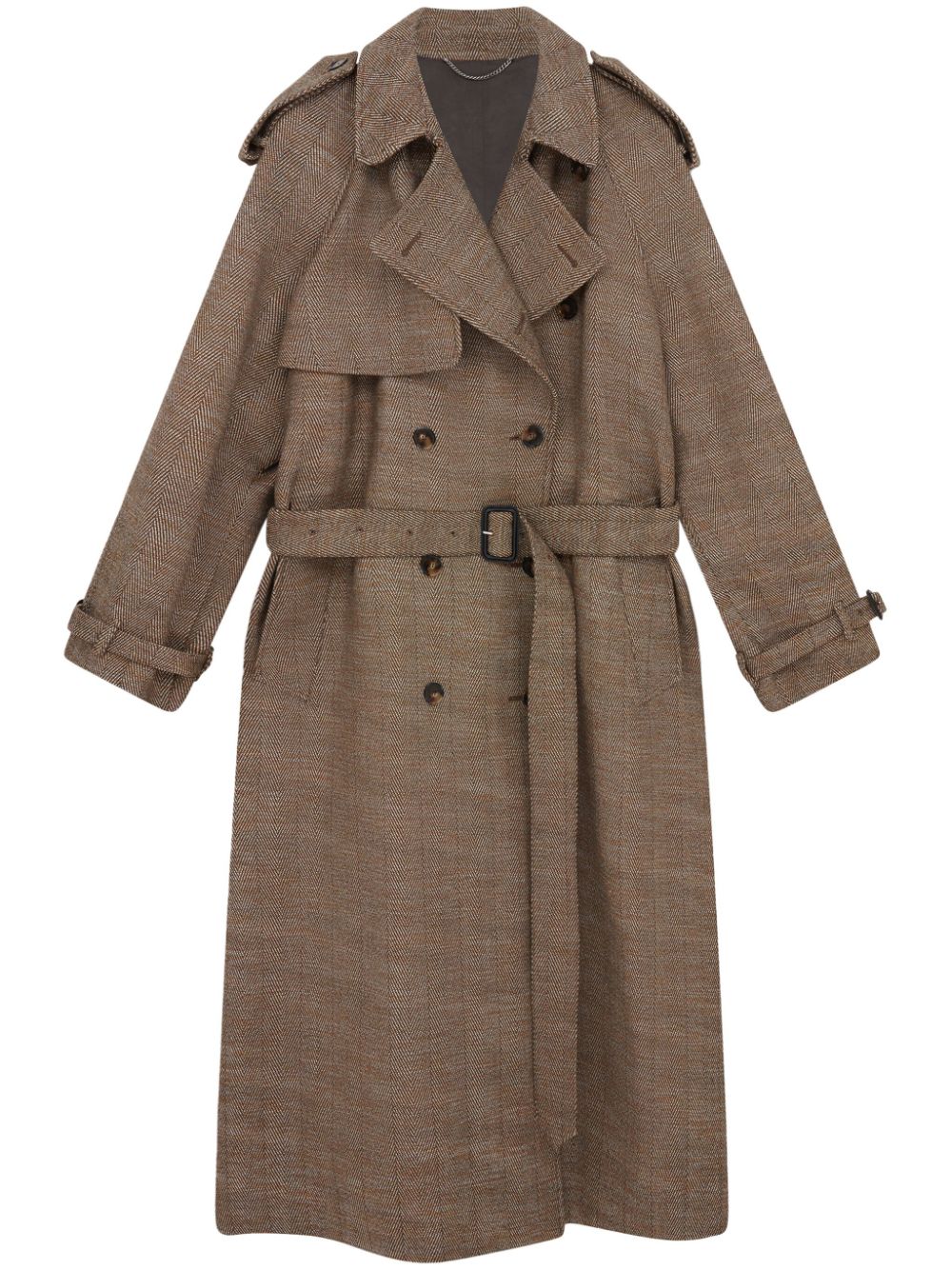 Stella Mccartney Herringbone Wool Trench Coat In Brown