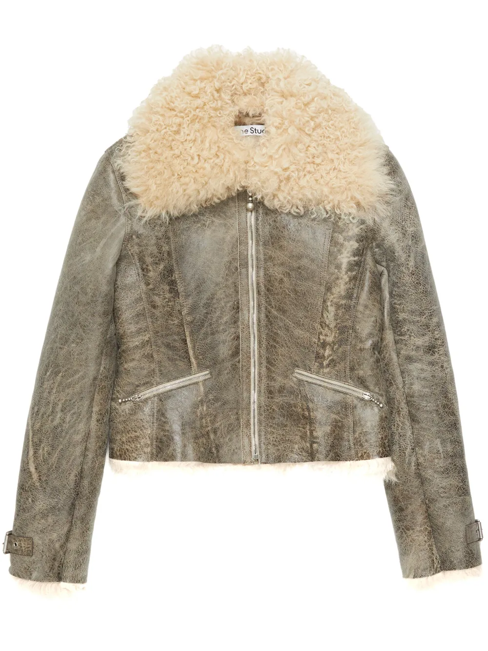 Acne Studios leather shearling jacket - Neutrals
