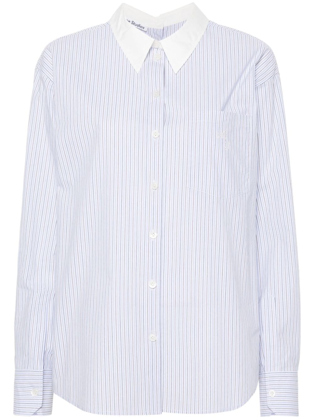 Acne Studios logo-embroidered striped button-up shirt Blauw