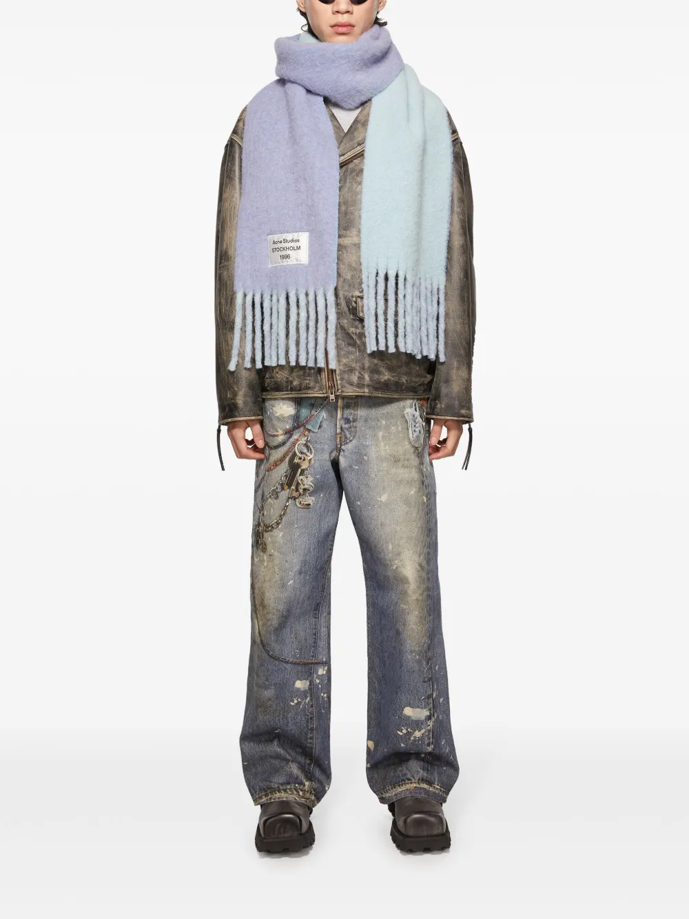 Acne Studios Sjaal met franje en logo Blauw