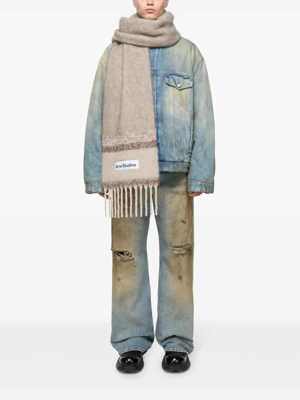 ACNE STUDIOS FRINGED LOGO SCARF