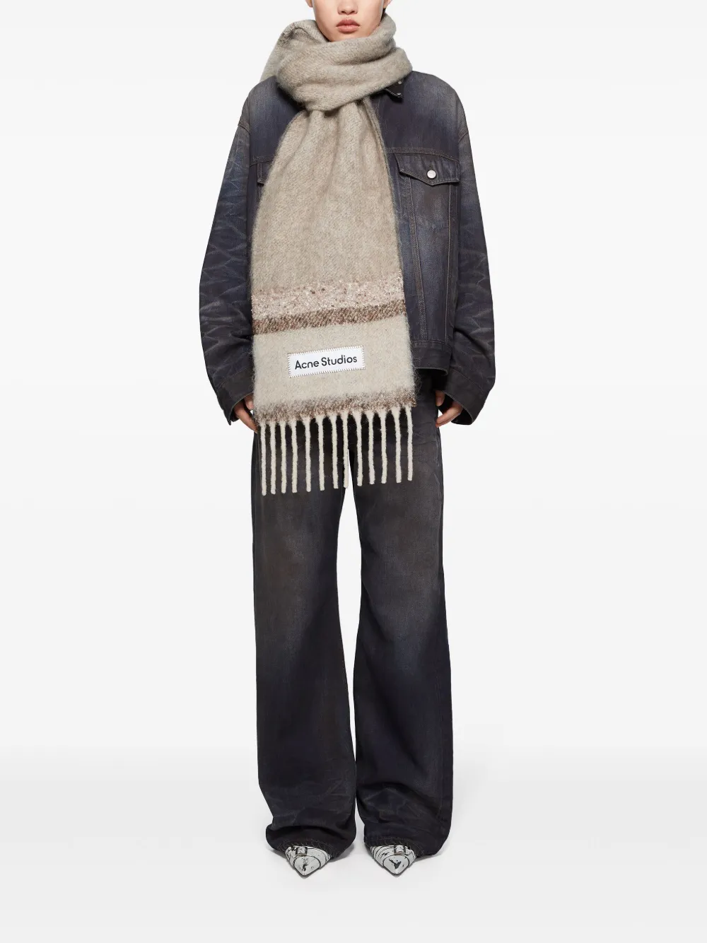 ACNE STUDIOS FRINGED LOGO SCARF