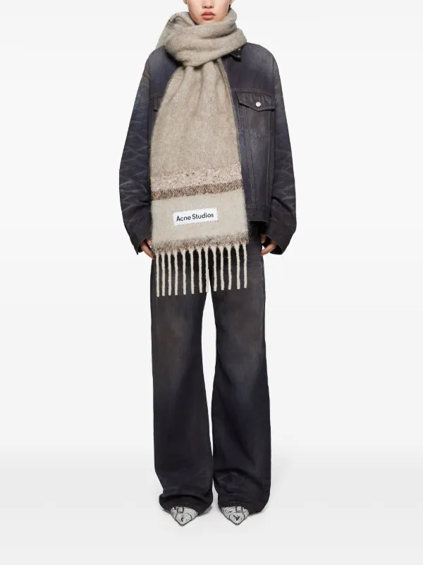 Acne Studios Fringed Logo Scarf | Neutrals | FARFETCH