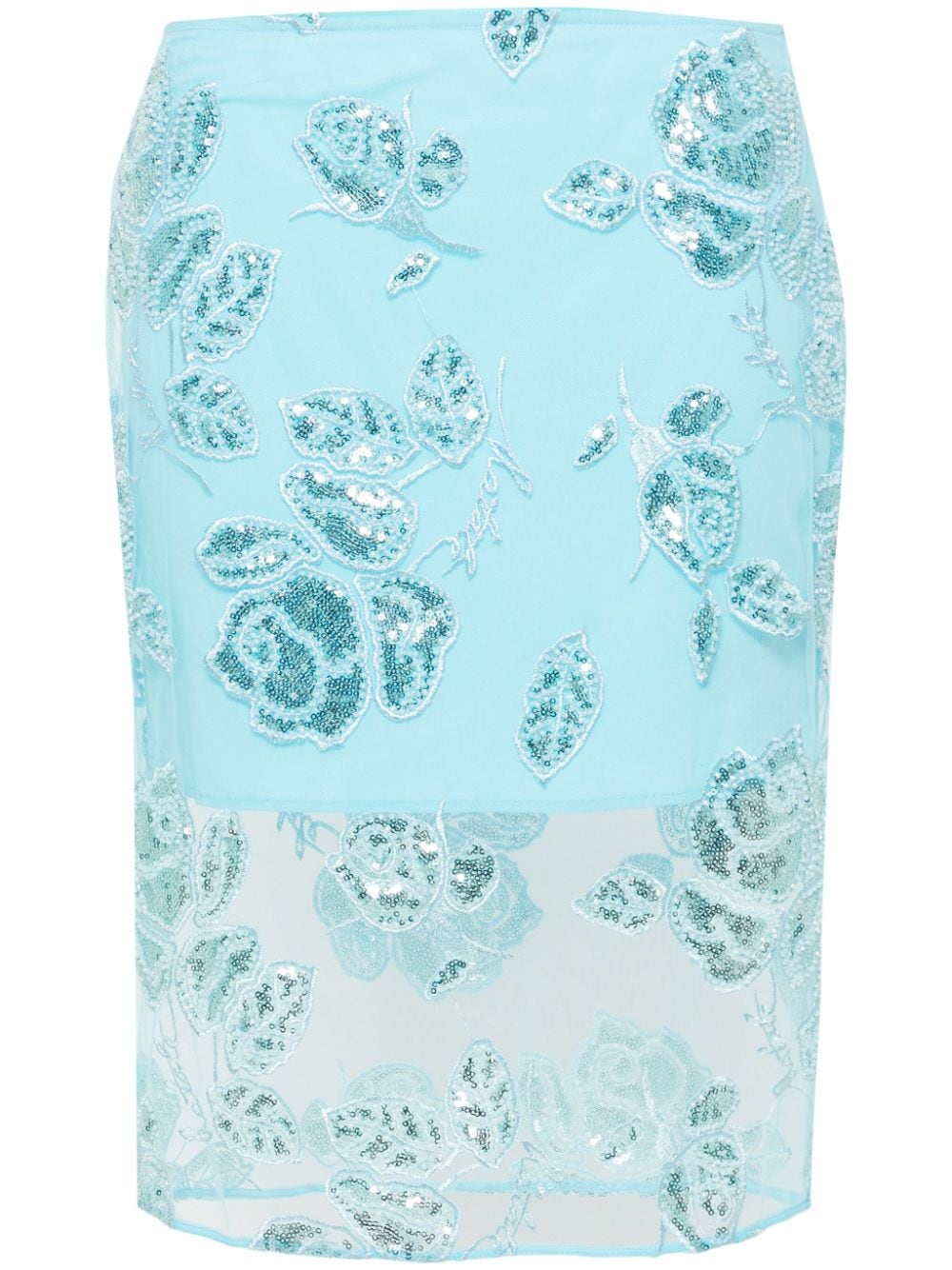 Rotate Birger Christensen Floral-embroidery Mesh Skirt In Blue