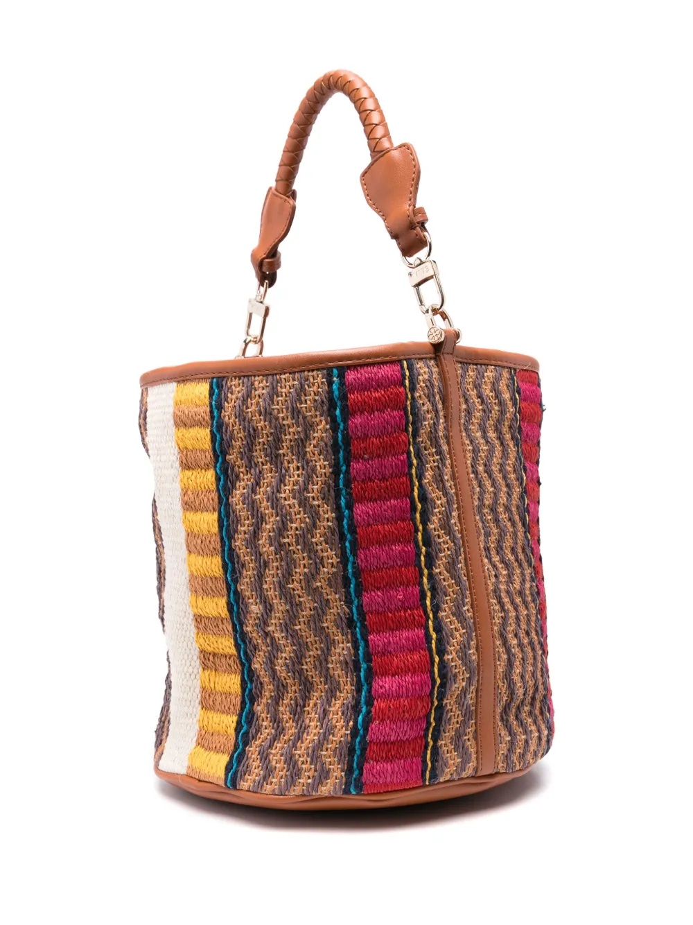 V73 Parrot Raffia Bucket Bag In Braun