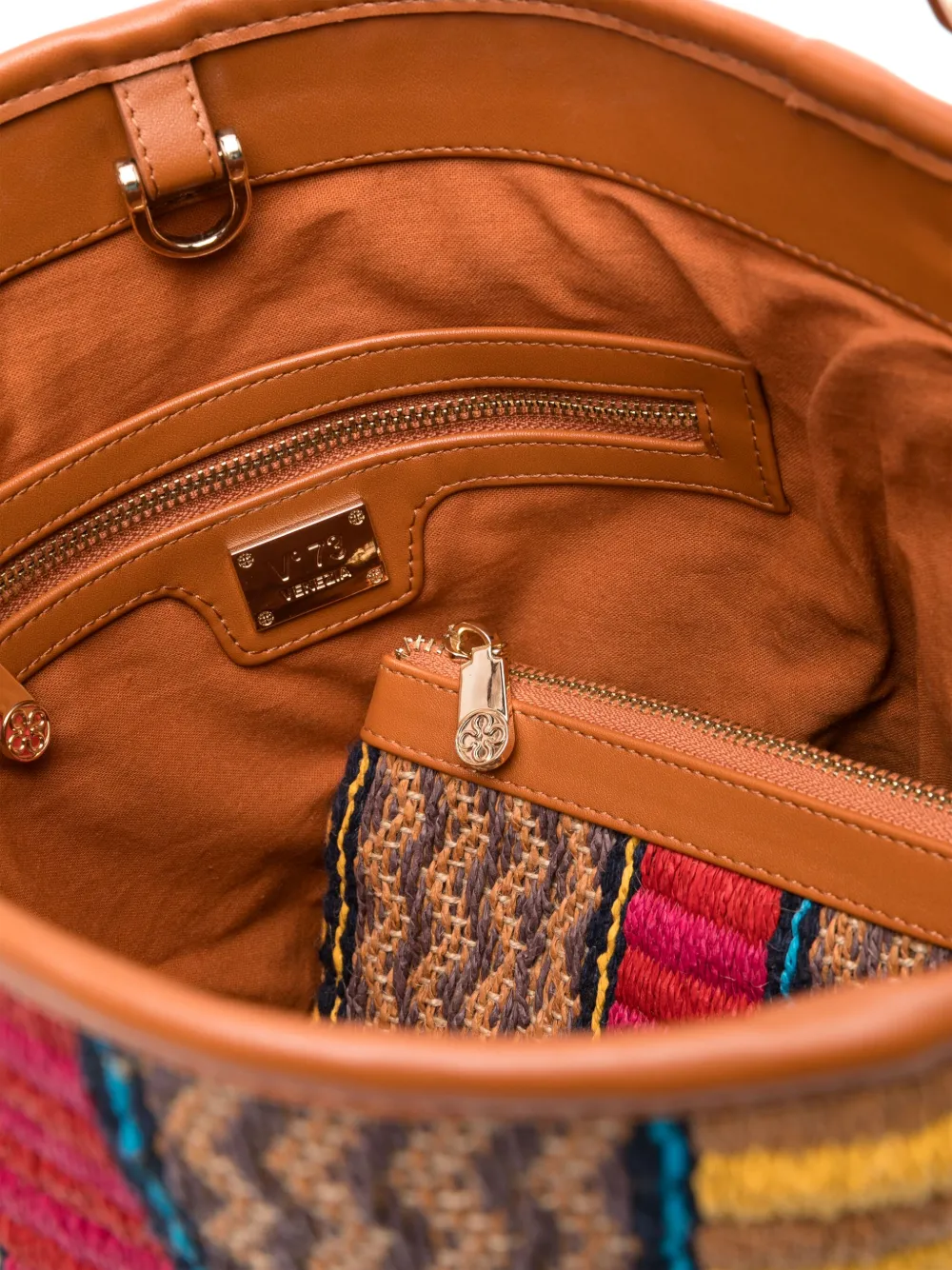 V73 Parrot Raffia Bucket Bag In Braun