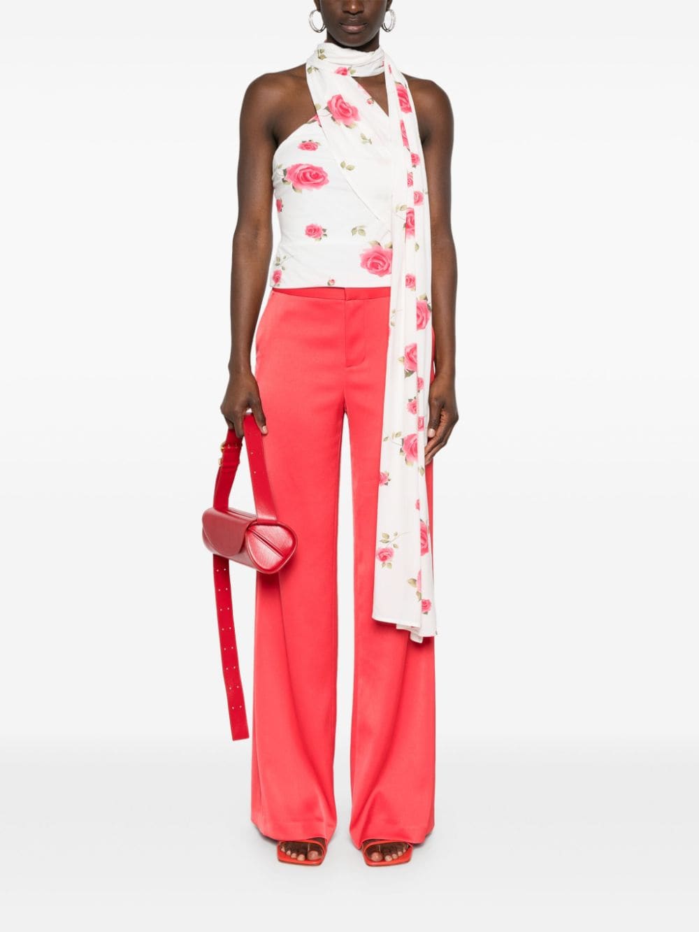 Shop Alice And Olivia Calvin Wide-leg Tailored Trousers In Red