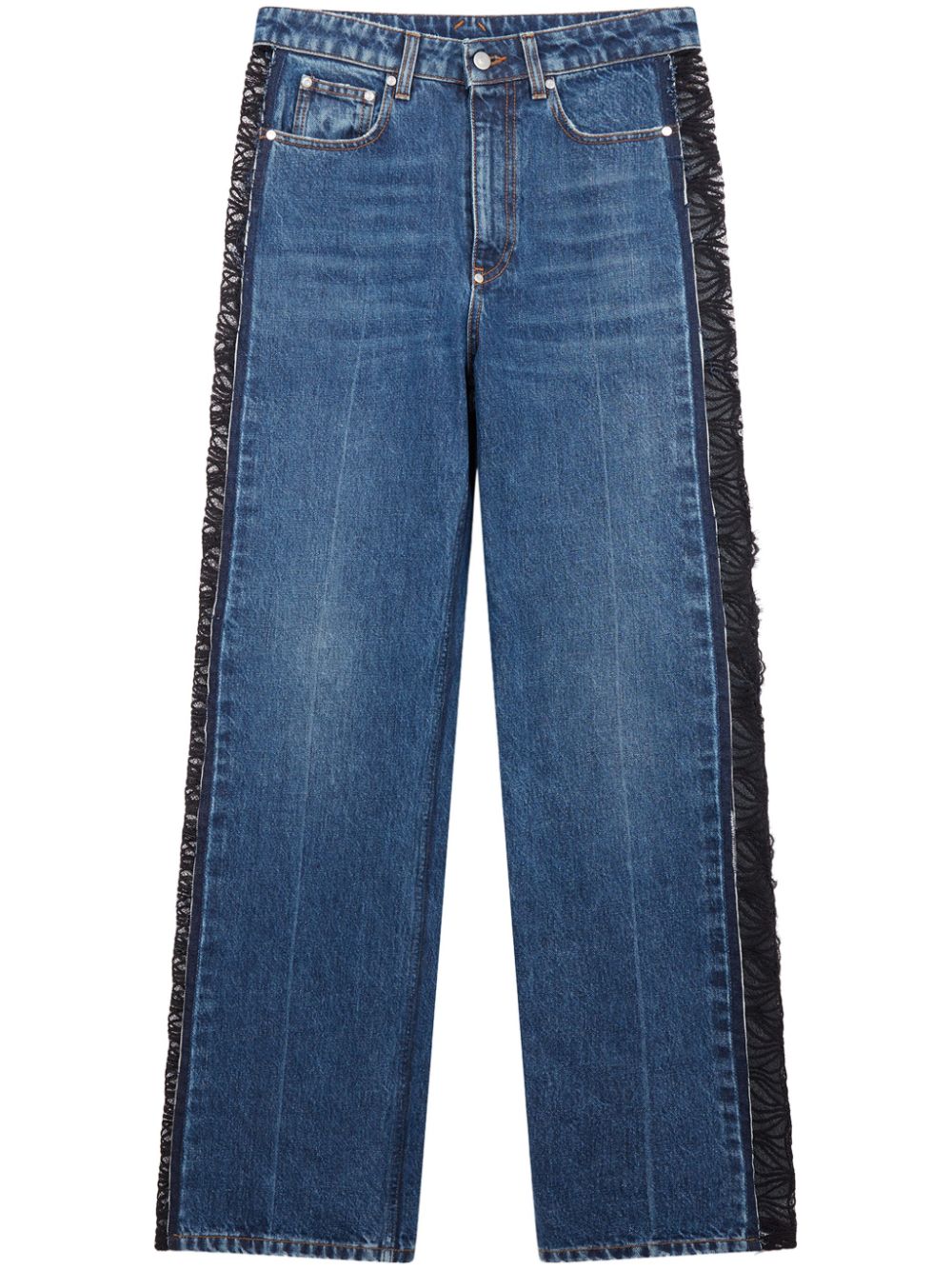 Shop Stella Mccartney Lace-panelling Straight-leg Jeans In Blue