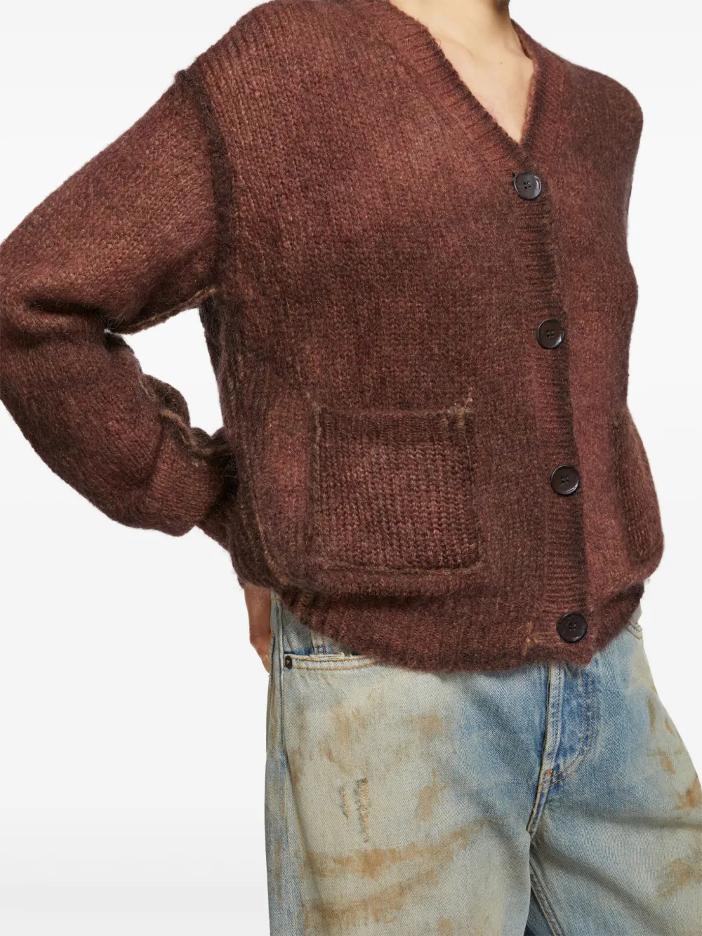 Acne Studios spraypaint Effect Buttoned Cardigan Brown FARFETCH